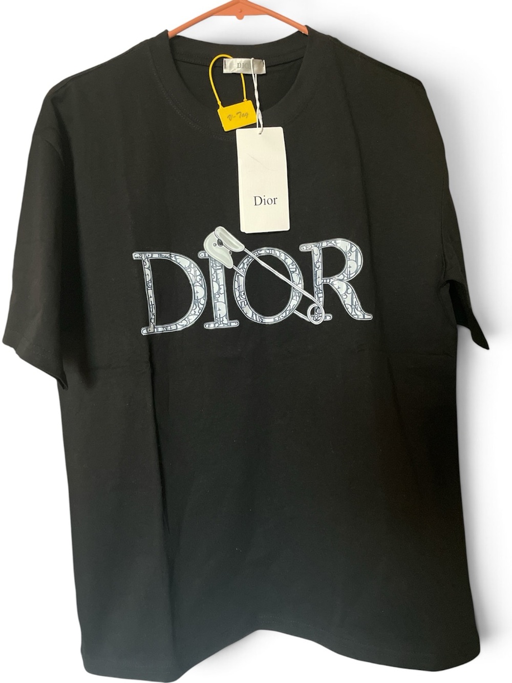 Dior Black Tee with “Judy blame “Dior Lin Crystal Logo Embellishment